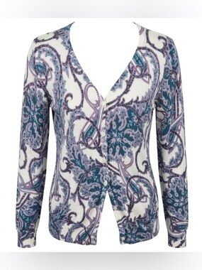 Talbots‎ Paisley Cardigan Silk Blend Boho Coastal Lightweight Chic- Medium
